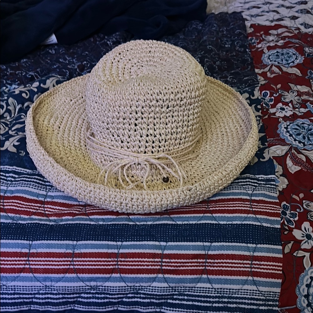 Cream Woven Sun Hat with Wide Brim